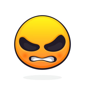 Emoticon for expressing emotion of angry and wicked, with clenched teeth. Evil emoji character vector