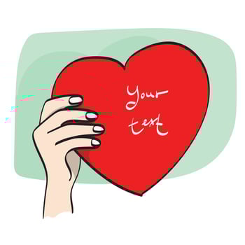 closeup hand holding red heart paper illustration vector hand drawn isolated on white background line art.
