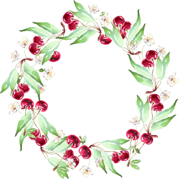 Cherry wreath. Watercolor clipart png