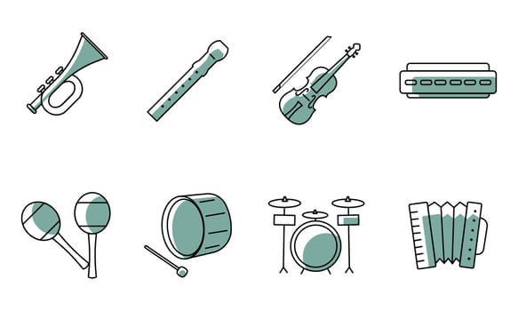 Set of different musical instrument icons Vector illustration