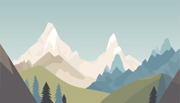 Flat minimalistic design. Panorama of a mountain landscape. Easy to change colors. vector