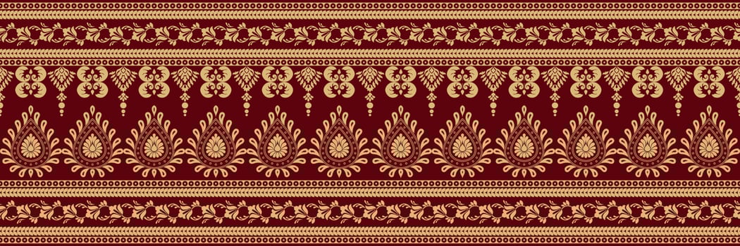 Ethnic pattern. Kerchief Pattern. Silk neck scarf. Bandana Print. Headscarf. Floral vintage style. Indonesian batik. Textile, Fabric, Tile, Clothing. Tribal texture. Vector. Blue, Red, Gold, Yellow. vector