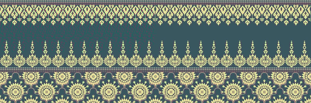 Ethnic pattern. Kerchief Pattern. Silk neck scarf. Bandana Print. Headscarf. Floral vintage style. Indonesian batik. Textile, Fabric, Tile, Clothing. Tribal texture. Vector. Blue, Red, Gold, Yellow. vector
