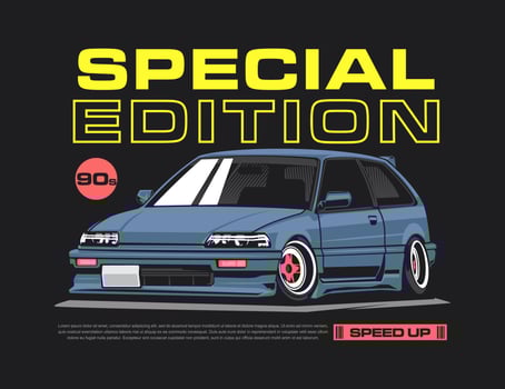 90s car vehicle illustration in vector graphic