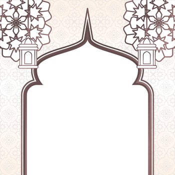 Islamic sale poster template with free space for text or image. It has awesome color mandala with dome and lantern ornament. Design for banners, greeting cards, social media and web. vector