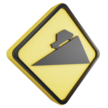 3D render dangerous slope sign icon isolated on transparent background, yellow cautionary sign png