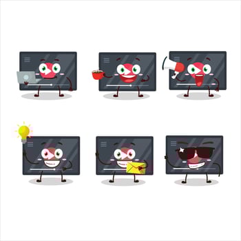 Video play button cartoon character with various types of business emoticons vector