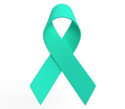 Green blue color gradient bow ribbon symbol decoration ornament treatment health care disease world  ovarian cancer help hope awareness woman female lady campaign charity ovarian cancer.3d render png