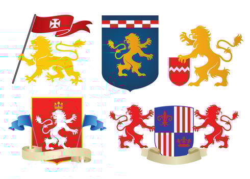 simple heraldic lion set vector
