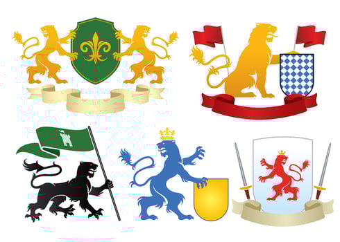simple heraldic tiger set vector