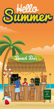 sunset at the tiki bar flyer vector