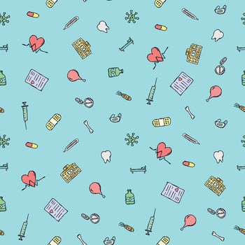seamless medicine pattern. Doodle vector background with medicine icons
