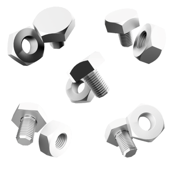 3d rendering nuts and bolts icon set. 3d render Metal rod with a screw thread at the end for fastening detachable connections different positions icon set. png