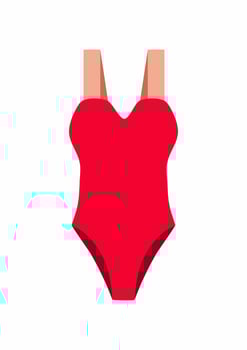 Female red swimwear for beach vector illustration. Design of swimsuit for women, swim suit for beach.