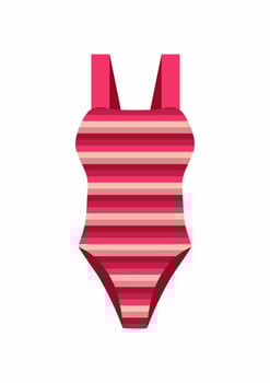 Hand-drawn striped red swimming suit isolated on white background. Woman beach fashion outfit. vector