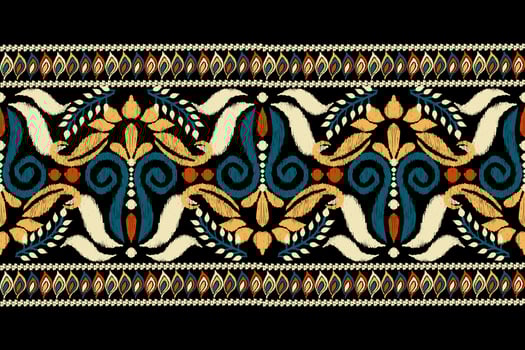 Ikat floral paisley embroidery on dark purple background.Ikat ethnic oriental pattern traditional.Aztec style abstract vector illustration.design for texture,fabric,clothing,wrapping,decoration,carpet