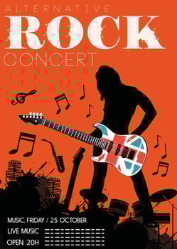 rock concert poster silhouette splashing grunge decor vector