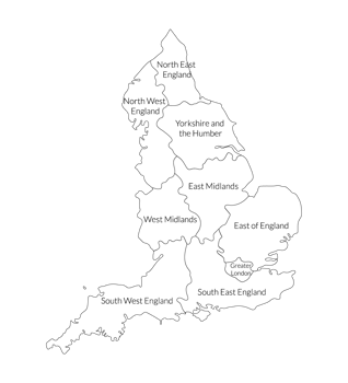 England region map, white color with label png