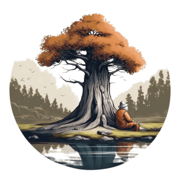 Watercolor painting of old man and tree png
