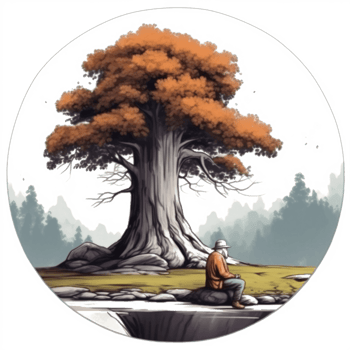 Watercolor painting of old man and tree png