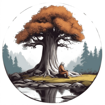 Watercolor painting of old man and tree png