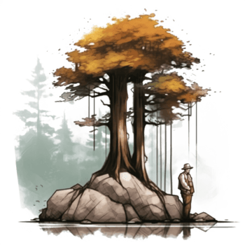 Watercolor painting of old man and tree png