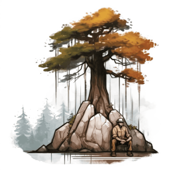 Watercolor painting of old man and tree png