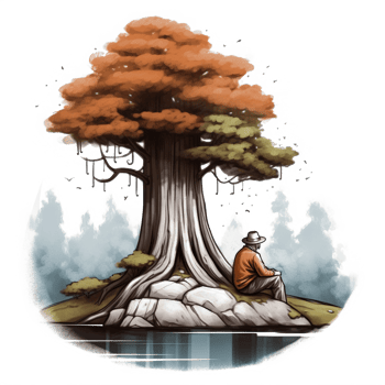 Watercolor painting of old man and tree png