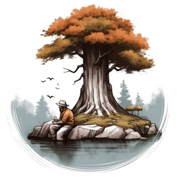 Watercolor painting of old man and big tree png