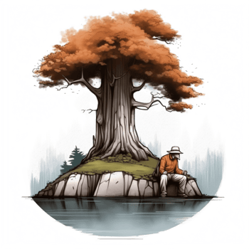 Watercolor painting of old man and big tree png