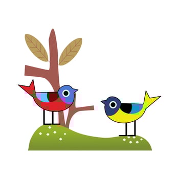 birds ornaments. Paper cut scandinavian style. Flat design. Hand drawn colored vector set. Modern trendy illustration. All elements are isolated