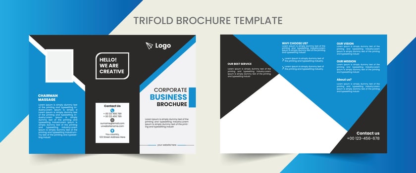 Corporate business trifold brochure template with modern style and minimalist concept. vector