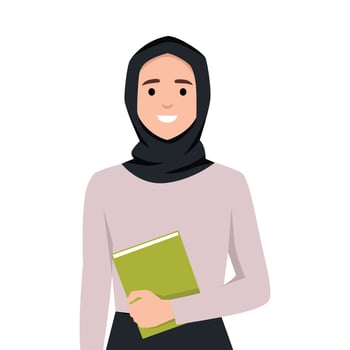 a beautiful Muslim woman wearing a hijab holding a book. vector
