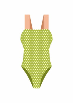 Female green one-piece swimsuit. Vector hand drawn illustration. Isolated on white background.