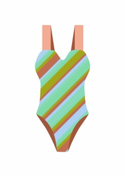Female one-piece swimsuit. Stylish strapped swimwear. Striped swim clothes. Flat colorful vector. vector