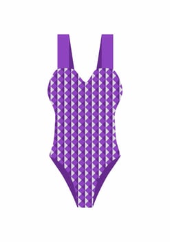 Female one-piece swimsuit. Modern stylish purple swimwear. Women swimming clothes. Flat vector illustration.