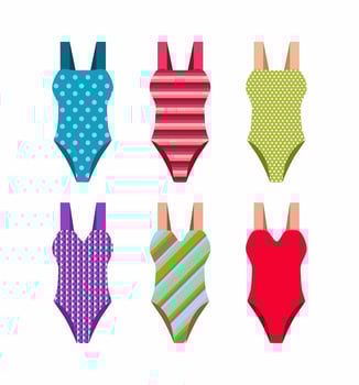 One piece swimming suits collection. Swimsuits set. Summer vacation ladies clothes. Bikini sketch. Swimwear fashion. vector