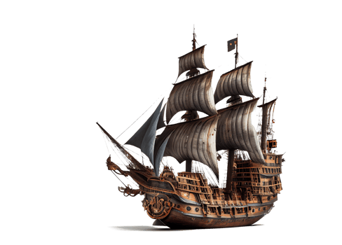 ancient pirate ship on transparent background png