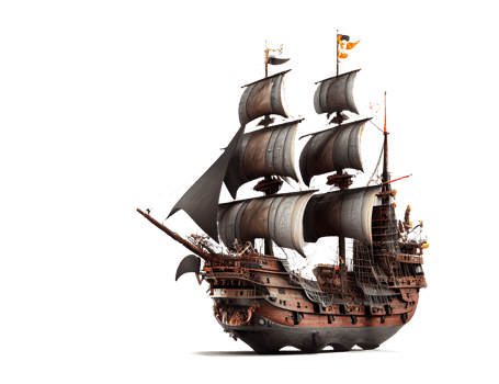 ancient pirate ship on transparent background png