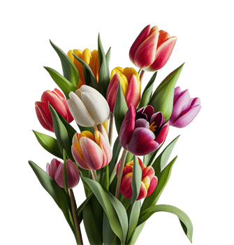 bouquet of colorful tulips on transparent background png