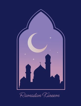 Ramadan Kareem vector illustration. Islamic greeting card, poster, banner. Mosque silhouette