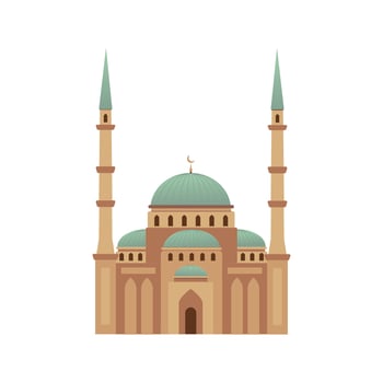 Muslim mosque on white background. Eid Mubarak, Ramadan Kareem greeting card. Vector illustration