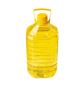 Yellow cooking oil in big plastic bottle isolated with clipping path png