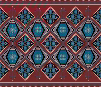 Ethnic folk geometric seamless pattern in red and blue tone in vector illustration design for fabric, mat, carpet, scarf, wrapping paper, tile and more