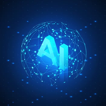 AI hologram in Global Network. Artificial intelligence isometric banner. AI header. Futuristic Technology background. Vector