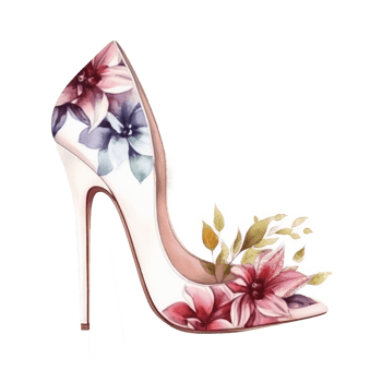 Watercolor stiletto heel with flowers png