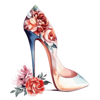 Watercolor stiletto heel with flowers png