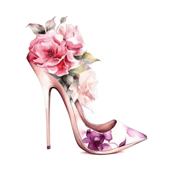 Watercolor stiletto heel with flowers png