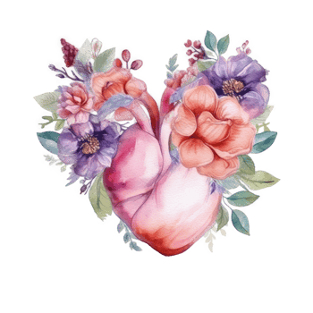 Watercolor heart with flowers. png