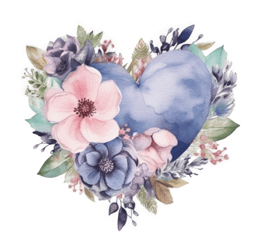 Watercolor heart with flowers. png